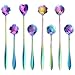 SelfTek 8Pcs Rainbow Flower Spoon Set, 2 Different Size Colorful Stainless Steel Reusable Coffee Sugar Stirring Dessert Cake Tea Scoops Table Mixing Ice Tea Spo-on