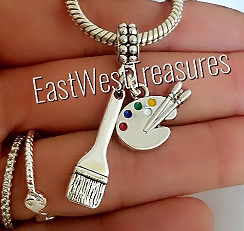 EWT Artist Palette, Paint palette and brush, painter's, artist's jewelry gift idea charm pendant/fits all DIY bracelets and any chain necklace