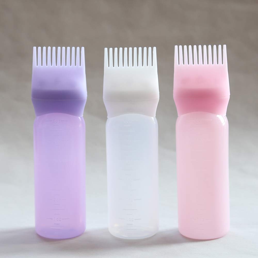 Towarm Blue White Purple 3pieces Comb Applicator Bottle 6 Ounce Bottle Comb with Graduated Scale for Hair Dye Coloring Scalp Treatment Essential (3pcs)