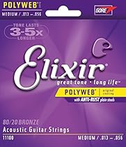 Elixir Strings 80/20 Bronze Acoustic Guitar Strings w POLYWEB Coating, Medium (.013-.056)
