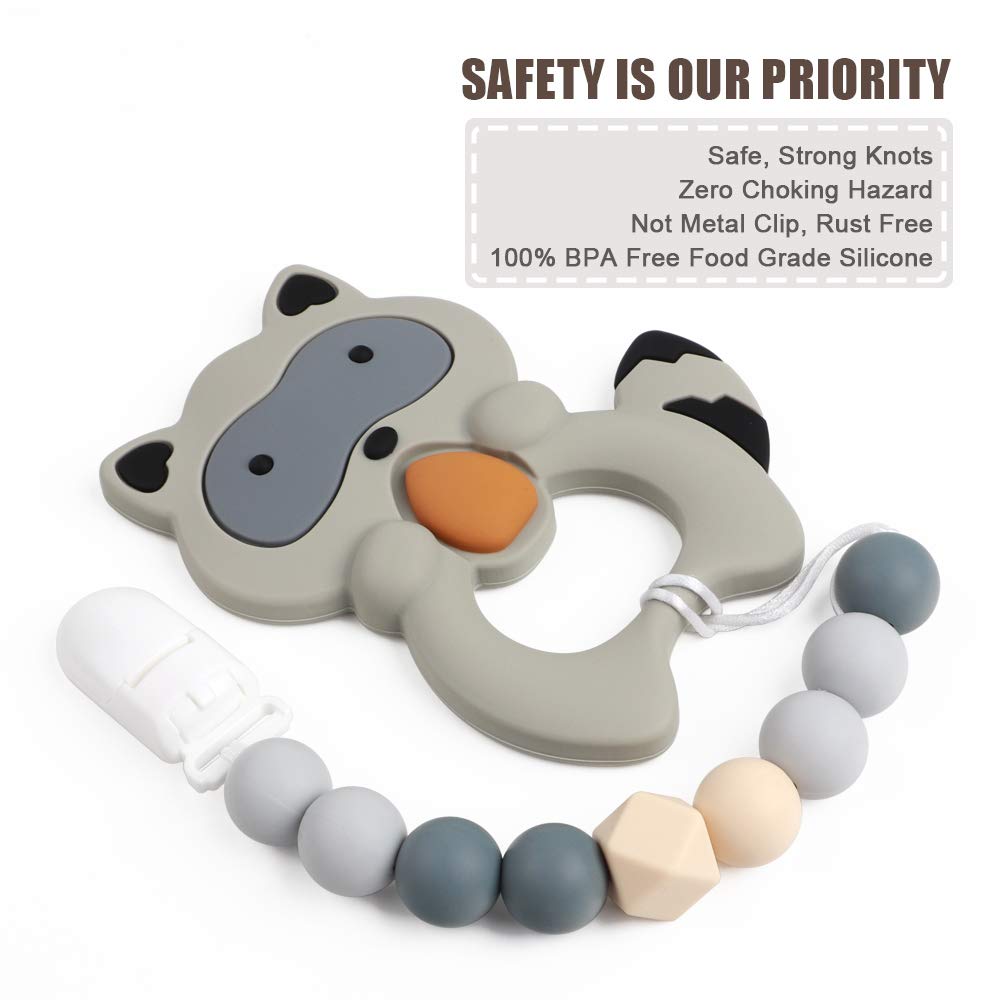 Pacifier Clip Baby Boys Silicone Paci Clip Teething Relief Teether Toy Soothie Binky Holder Chewbeads Birthday Christmas Shower Gift Set of 2 (Beige, Grey) : Baby
