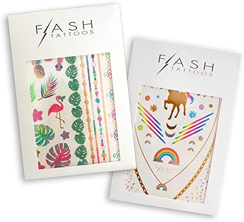 BEAUTIFUL BRIGHTS BUNDLE includes Flash Tattoos neon Forever Paradise 2-sheet pack and Forever Rainbow 2-sheet pack, colorful tattoos, tropical tattoos, rainbow tattoos