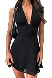 GOKATOSAU Women's Halter Deep V Neck Flowy Chiffon