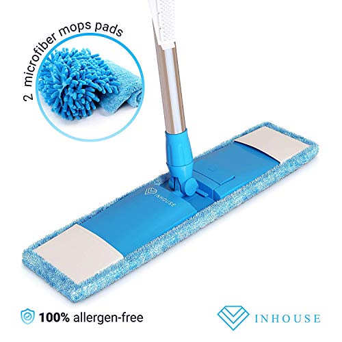 Dust Mop with Enhanced Holding Mechanism & Stainless Steel Telescopic Handle-for Wet & Dry Hardwood Wood Laminate & Tile Floor Cleaner Set with 2 Microfiber Mop Washable Pads & Brush Cleaner.