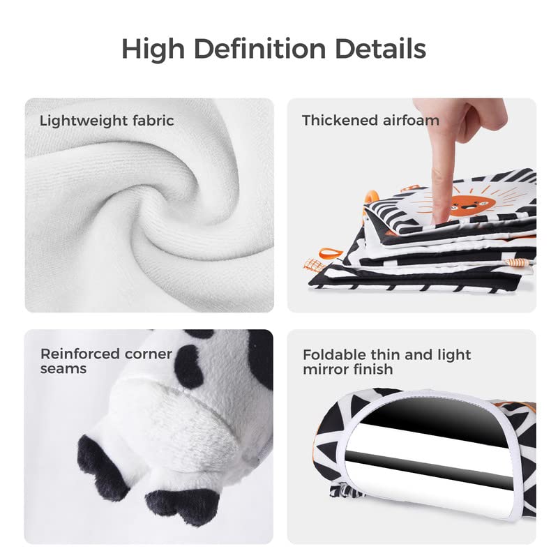 TUMAMA Black and White Baby Toys, High Contrast Tummy Time, Newborn Soft Books Mirror Rattles, Montessori Sensory 0-12 Months, Hanging Infant for Carseat Stroller Play Mat Crib