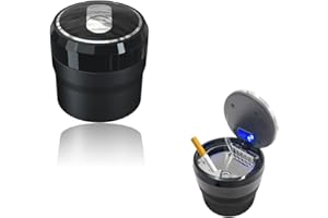 Yourkar Car Ashtray, Portable Smokeless Cylinder Cup Holder Ash Tray, Smokeless Auto Ash Tray with Lid & LED Blue Light for Most Vehicles, Universal Interior Car Accessories (Black, Small)