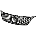Glossy Black IS-F Sport Style Mesh Front Hood Bumper Grill Grille Guard ABS With Emblem Base Compatible With 06-08 Lexus IS250 / IS350