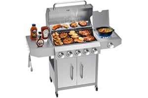 Bestfire 68,000 BTU 5 Burner Propane Gas Grill with Side Burner-Professional-Grade Stainless Steel Outdoor BBQ Grill-647 sq in Cooking Space&Porcelain Cast Iron Grrates-Patio Cart Design for Backyard