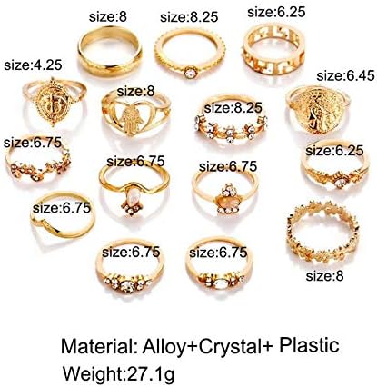 Dusenly 15pcs Women's Retro Portrait Gold Coin Cross Ring Knuckle Ring Set Bohemian Stacking Rings for Women Girls - Image 4