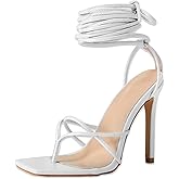 PiePieBuy Women's Lace Up Heeled Sandals Square Flip Flop High Heels Strappy Party Shoes