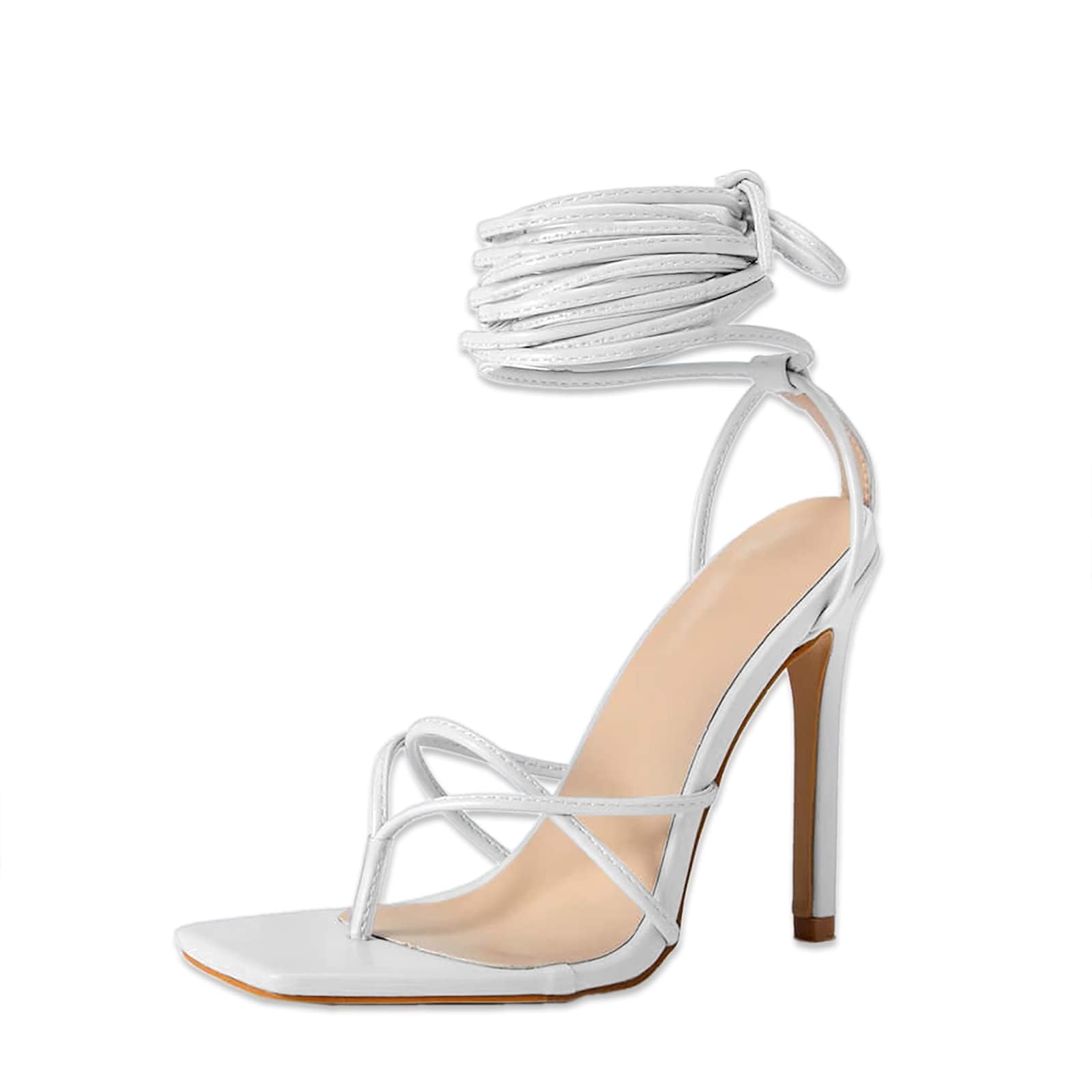 Photo 1 of Size 7 PiePieBuy Women's Lace Up Heeled Sandals Square Flip Flop High Heels Strappy Party Shoes,White