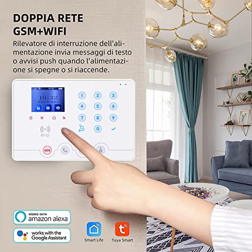 Wolf Guard WiFi and 4G Home Alarm System Set, Home Alarm System with Wireless Solar Outdoor Siren, Window and Door Sensor, Motion Sensor, RFID, Tuya App, German W4Q-W06