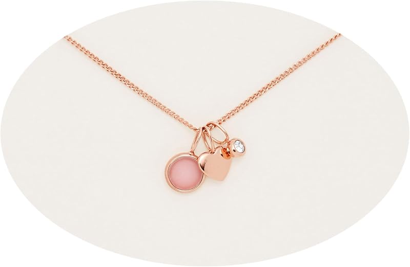 Collier pendentif rond en acier inoxydable ton or rose pour femme avec fermoir mousqueton