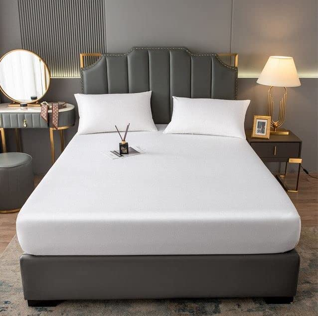 Fitted Sheet 100% Egyptian Cotton 600 Thread Count 16"/40CM Extra Deep Pocket Bottom Sheets - Satin White Grey Luxury Mattress Topper Bed Sheets Double King Superking (White, Super King) — image 1