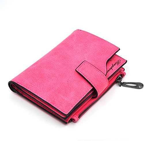 RFID Blocking Leather Large Capacity Clutch Wallet with Multi Card Organizers and Zipper Pocket (Roseo)