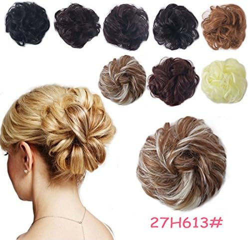 Burhair Ladies Wave Curly Messy Dish Hair Bun Extension Scrunchy Scrunchie Hair Bun Updo Hairpiece Tray Ponytail 27/613# Strawberry Blonde& Bleach Blonde Mixed