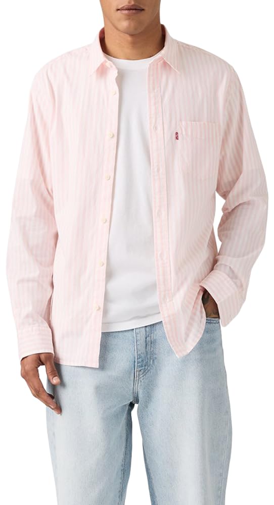 Levi's Men's Classic 1 Pocket Long Sleeve Button Up Shirt, (New) Dean Stripe Au Naturel, X-Large Image