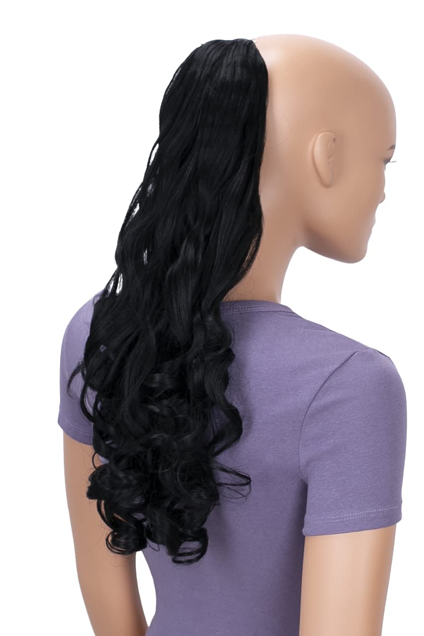 CAISHA 20" Hairpiece Clip On Ponytail Extension Wavy Black HC9-1 — image 1