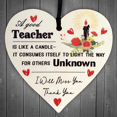 Doublewhale-Teacher Leaving Gift -Wooden Hanging Heart Plaque- Childminder Preschool-Teaching Assistant Preschool Birthday-Gift for Teacher Thank You Present