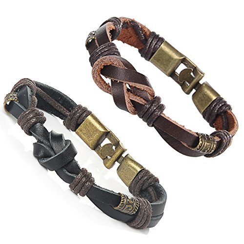 Areke Unisex Braided Leather Bracelets - Mens Womens Jewelry Rope Bangle Bracelet Color 2Pcs