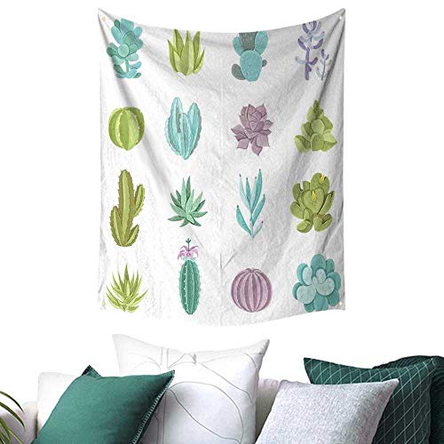 Anshesix Exotic Tapestry for Dorm Various Saguaro Barbary Fig Prickly Pear Peyote Tropical Plants Restaurant/Shop Decoration 51W x 60L INCH Pistachio Green Lilac Turquoise