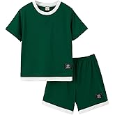 FRCLHWA Boy's T-Shirt and Shorts Set Summer Outfits Solid Short Sleeve Children Two Pieces Clothing Sets