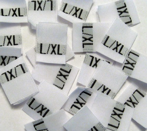 Size L/XL (Large - Extra Large) Woven Clothing Size Tags (Pkg of 100)