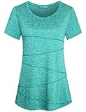 Kimmery Fitness Yoga Shirts Tops for Women Juniors Round Neck Primary Yoga T Shirts Short Sleeve Casual Hipster Fashion Seamless Stitching Blouses Tunic and Tees Light Green XL