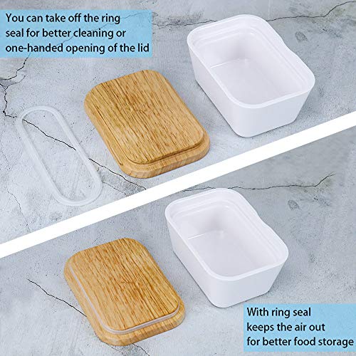 Melamine Butter Dish With Wood Lid, White Airtight Rectangular Butter Keeper By HTB
