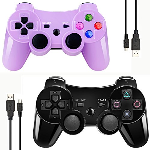 Double Vibrating Wireless Controller for PS3 With Charge Cable (Black+Purple) Double Vibrating Wireless Controller for PS3 With Charge Cable (Black+Purple)
