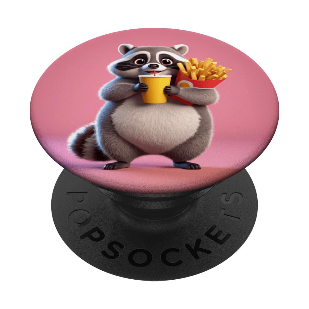 Chubby Fat Raccoon Racoon French Fries Funny Design Print PopSockets Swappable PopGrip
