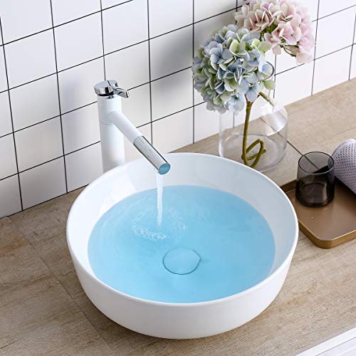 Round Vessel Sink Above Counter Sink 16 Inch Kitchen Sink Ceramic - Bathroom Vanity Bowl Art Basin Lalasani Fireclay Farmhouse Sink White