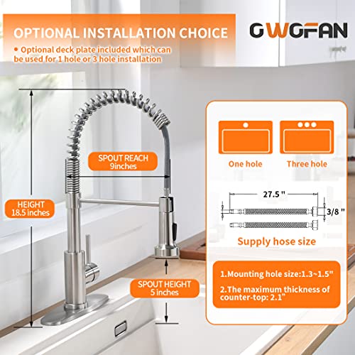 OWOFAN Kitchen Faucet with Pull Down Sprayer Brushed Nickel Stainless Steel Single Handle Pull