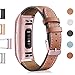 Mornex Leather Band Compatible with Fitbit Charge 3/ Charge 4, Replacement Genuine Leather Bands for Women Men(Pink Connector and Brown)