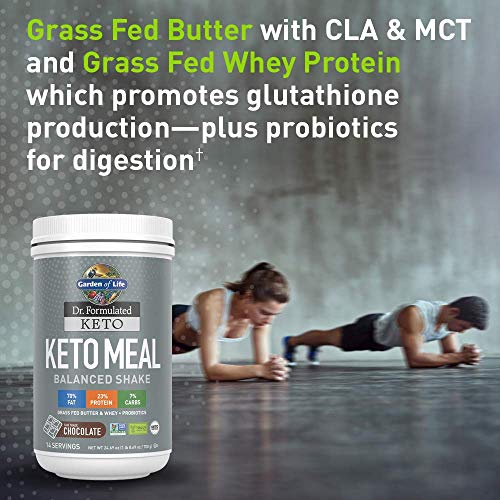 GARDEN OF LIFE DR. FORMULATED KETO MEAL BALANCED SHAKE – CHOCOLATE POWDER, 14 SERVINGS, TRULY GRASS FED BUTTER & WHEY PROTEIN PLUS PROBIOTICS, NON-GMO, GLUTEN FREE, KETOGENIC, PALEO MEAL REPLACEMENT