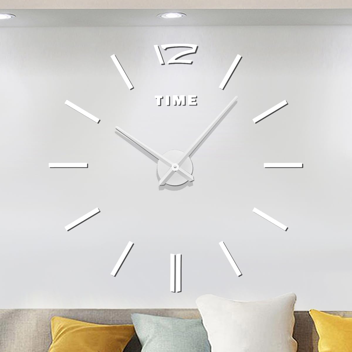 Meyiert Modern DIY Large Wall Clock Frameless Mute Wall Clock Decal 3D Mirror Effect Acrylic Sticker Metal Big Watches Wall Clock Home Office Decoration for Living Room (Silver)