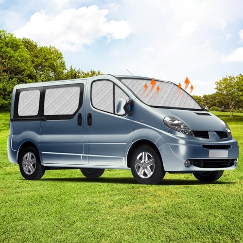Car Windshield Sun Visor Compatible with 2001-2014 Renault Trafic LWB, 8 Pack Foldable Car Interior Sun Shades, Internal Thermal Mats with Storage Bag