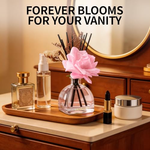 Reed Diffusers Set, Rose Air Freshener, 8.5 oz / 250 ml Scented Diffuser with 10 Sticks, 140 Days Long Lasting Home Fragrance for Bathroom Bedroom Living Room Shelf Decor