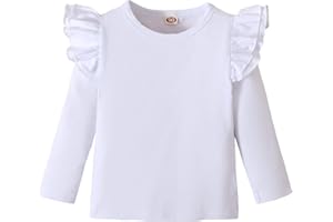 Sanpersonlin Toddler Baby Girl Solid Color T Shirt Kids Blouse Basic Plain Ruffle Top Cotton Casual Clothes