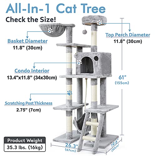 rabbitgoo Cat Tree Cat Tower 61" for Indoor Cats, MultiLevel Cat Condo