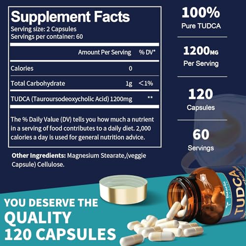 Totaria (2 Packs) TUDCA Bile Salts 1200mg (Tauroursodeoxycholic Acid), Ultra Strength Pure TUDCA Liver Supplements, Liver and Gallbladder Cleanse & Repair, Vegan