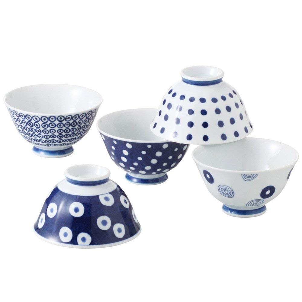 Saikai Pottery Traditional Japanese Indigo Blue Porcelain Bowls (5 Bowls 5 Patterns Set) 13303 from Japan