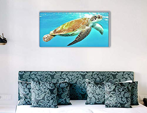 Wall Art Big Brown Turtle Painting Printed on Canvas Sea Animal Swimming Leisurely Underwater Picture Print Decor Artwork Easy Hang for Home Decoration
