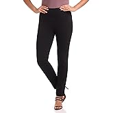Rekucci Women's Secret Figure Pull On Knit Slim Straight Leg Pant with Wide Waist