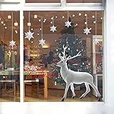 Leewos Merry Christmas Wall Decals Snowflakes White Reindeer Wall Stickers, Easy to Apply and Remove
