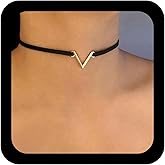 Xduargs Boho Black Velvet Choker Necklace Black Suede Ribbon Collar Necklaces Vintage V Shape Necklace Gothic Short Velvet Letter V Necklaces Jewelry for Women