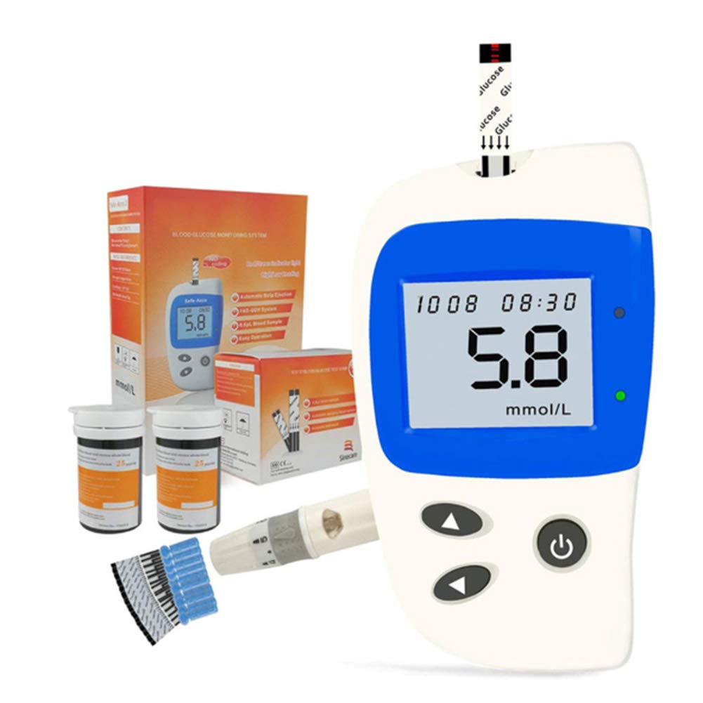 Blood Glucose Monitors Tester Kit Diabetes Test Large LCD Screen with 50 Codefree Test Strips, 50 La