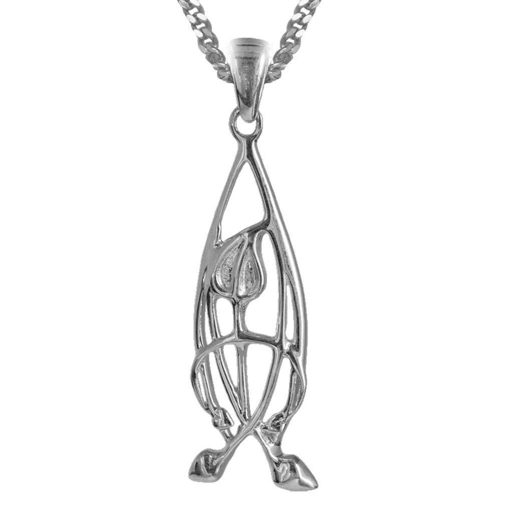 Cairn 925 Sterling silver Charles Rennie Mackintosh pendant necklace with 18" silver chain for women. Jewellery gift box included. Flourish. 752 d