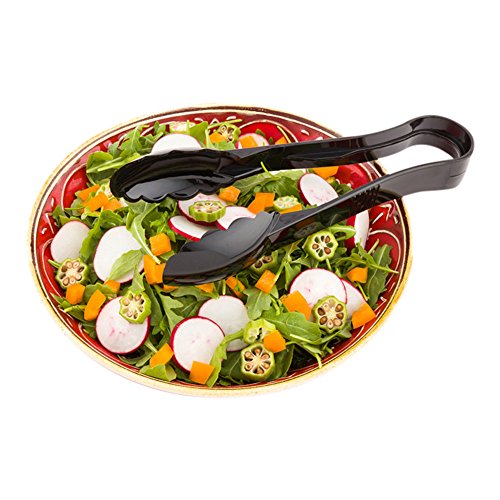 9in. Black Plastic Catering Tongs - Scalloped Ends - Perfect for Catering, Banquets, & Buffets - 1 count box - Restaurantware