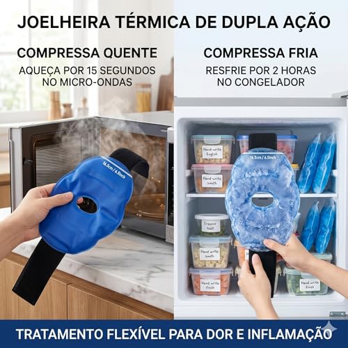 Compressa Térmica Gel para Joelho 2 em 1, Frio e Quente, Joelheira Ortopédica Anatômica, Alívio de Dor e Inchaço, Azul